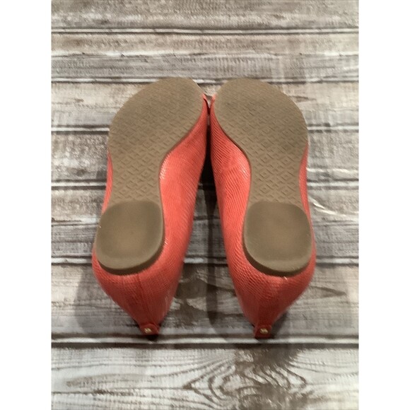 TORY BURCH ORANGE MINI MILLER LIZARD PRINT LEATHER BIG REVA FLAT SZ 6.5M - Picture 7 of 7